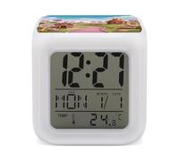 FekiLoot Candy Lane Réveil de maison avec veilleuse pour chambre à coucher, réveil numérique intelligent, affichage LED, horloge avec 7 lumières d'ambiance colorées, minuterie de sommeil pour les