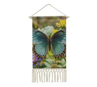 FekiLoot Charmant papillon à suspendre avec pompon en coton et lin avec cadre en bois - Impression murale pour bureau, maison, chambre à coucher, salon