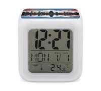 FekiLoot Chicago Skyline Réveil avec veilleuse pour chambre à coucher, réveil numérique intelligent, affichage LED, horloge avec 7 lumières d'ambiance colorées, minuterie de sommeil pour les dormeurs