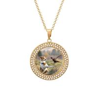 FekiLoot Collier avec pendentif en forme de faisan attrapant un chien pour homme et femme avec image personnalisée avec chaîne de 50 cm, cadeau pour la Saint-Valentin, One Size, Acier titane, Strass