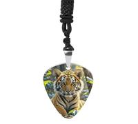 FekiLoot Collier de médiator de guitare tigre de la jungle en acier titane, pendentif médiator de guitare basse, bijoux personnalisés pour les amateurs de musique rock, collier de guitariste musical