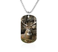 FekiLoot Collier en acier titane avec pendentif en forme de cerf camouflage, cadeau de Noël pour femme et homme, 23.6in（60cm）, Acier titane