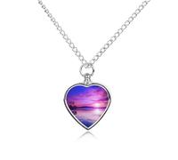 FekiLoot Collier personnalisé avec pendentif en forme de cœur violet coucher de soleil sur l'eau pour cendres d'animaux domestiques, cadeau pour perte de chien
