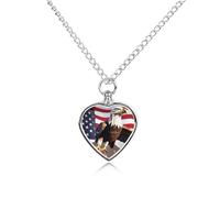 FekiLoot Collier personnalisé en forme d'aigle à tête blanche avec drapeau américain - Urne pour poils d'animaux de compagnie - Souvenir commémoratif - Pendentif en forme de cœur - Cadeau pour perte