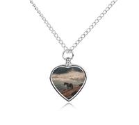 FekiLoot Collier personnalisé pour cendres de cheval pâturant sur la montagne - Urne pour poils d'animaux de compagnie - Souvenir commémoratif - Pendentif en forme de cœur - Cadeau pour perte de chien