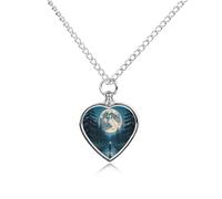 FekiLoot Collier personnalisé pour cendres de lune et forêt nocturne pour animaux de compagnie - Collier souvenir commémoratif - Pendentif en forme de cœur - Cadeau pour perte de chien