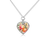 FekiLoot Collier urne coloré avec motif aquarelle de pêche pour cendres en forme de cœur - Bijou commémoratif pour cendres - Médaillon souvenir - Bijou souvenir pour femme et homme pour contenir les