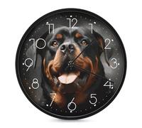 FekiLoot Cool Rottweiler Horloge murale ronde moderne et décorative à piles 25,4 cm pour cuisine, maison, bureau, salon, chambre à coucher, salle de bain, blanc