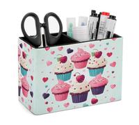 FekiLoot Cupcake Candy Hearts Sweet Pen Holder Double compartiments PU Leather Pencil Storage Box Square Desk Stationery Organizers Remote Control Accessories Container for Home Office
