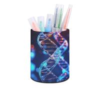 FekiLoot DNA Genetic Helix Pot à crayons rond en cuir synthétique pour bureau, papeterie, pinceaux, ciseaux pour la maison, l'école, le bureau
