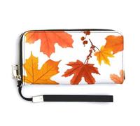 FekiLoot Élégant portefeuille pour femme en forme de feuilles d'érable d'automne avec fermeture éclair et dragonne en cuir synthétique avec porte-cartes fin et mignon pour femme