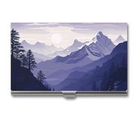FekiLoot Étui à cartes de visite en métal avec motif silhouette de montagnes - Pochette fine - Avec boucle d'arrêt - En alliage d'aluminium - Pour homme et femme