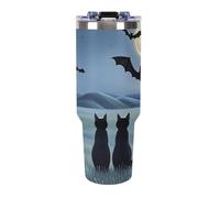 FekiLoot Gobelet The Moon at Night de 1200 ml avec poignée - Bouteille d'eau isotherme en acier inoxydable avec couvercle et paille - S'adapte dans le porte-gobelet - Anti-fuite - Tasse à café pour
