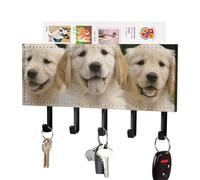 FekiLoot Golden Retriever Puppies Porte-clés adhésif mural, sans perçage, crochets à clés avec 5 crochets muraux auto-adhésifs pour entrée, couloir, salon, cuisine, bureau