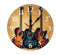 FekiLoot Guitare Collection Horloge murale ronde pour la maison, horloges murales à piles pour chambre à coucher, horloge silencieuse sans tic-tac 25 x 25 cm avec chiffres arabes pour cuisine, blanc
