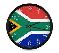 FekiLoot Horloge murale moderne avec drapeau de l'Afrique du Sud, horloge ronde silencieuse et élégante, style simple, horloge décorative pour salle de bain, salon, cuisine, chambre à coucher, bureau