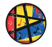 FekiLoot Horloge murale moderne avec éléments musicaux - 25,4 cm, ronde, silencieuse, sans tic-tac, affichage analogique, éléments musicaux décoratifs - Horloge murale numérique pour salon, salle de