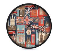 FekiLoot Horloge murale moderne avec symboles de l'Angleterre - 25,4 cm, silencieuse, sans tic-tac, affichage analogique, horloge murale numérique décorative pour salon, salle de ureau