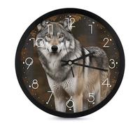FekiLoot Horloge murale moderne en forme de loup gris sauvage sauvage - Horloge ronde silencieuse - Style simple et élégant - Pour salle de bain, salon, cuisine, chambre à coucher, bureau, chambre à