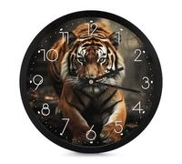 FekiLoot Horloge murale moderne en forme de tigre avec animaux sauvages, silencieuse, sans tic-tac, style simple, élégant, décoration de style simple, horloge de salle de bain, salon, cuisine, chambre