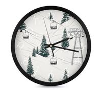 FekiLoot Horloge murale moderne sans tic-tac avec sapin - Horloge ronde silencieuse et élégante - Style simple - Pour salle de bain, salon, cuisine, chambre à coucher, bureau, chambre à coucher - 25,4