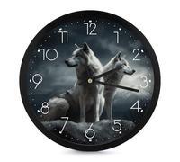 FekiLoot Horloge murale moderne sans tic-tac silencieuse avec motif loup la nuit - Style simple et élégant - Décoration de salle de bain, salon, cuisine, chambre à coucher, bureau, chambre à coucher