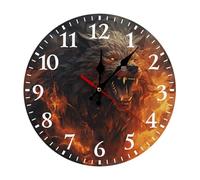 FekiLoot Horloge murale ronde avec motif loup sauvage dans le feu pour la maison, horloge murale à piles pour chambre à coucher, horloge silencieuse sans tic-tac 30 x 30 cm avec chiffres arabes pour