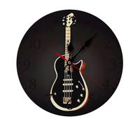 FekiLoot Horloge murale ronde en forme de guitare noire pour la maison, horloges murales à piles pour chambre à coucher, horloge silencieuse sans tic-tac 25 x 25 cm avec chiffres arabes pour la