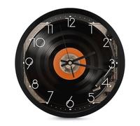FekiLoot Horloge murale vintage en forme de disque vinyle moderne sans tic-tac - Horloge ronde silencieuse - Style simple et élégant - Pour salle de bain, salon, cuisine, chambre à coucher, bureau