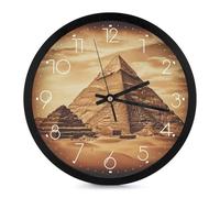 FekiLoot Horloge murale vintage en forme de pyramide égyptienne moderne sans tic-tac - Horloge ronde silencieuse - Style simple et élégant - Horloge décorative pour salle de bain, salon, cuisine