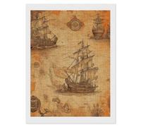 FekiLoot Kit de peinture diamant bateau et boussole pour adultes - Pois diamant pour débutants - Kit d'art pour débutants - Décoration murale - 30,5 x 40,6 cm