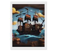 FekiLoot Kit de peinture diamant motif bateau de dessin animé pour adultes - Point de diamant pour débutants - Décoration murale - Cadeau - 30,5 x 40,6 cm