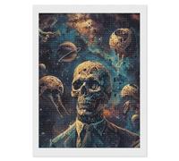 FekiLoot Kit de peinture diamant motif tête de mort homme dans l'espace pour adultes - Point de diamant pour débutants - Kit d'art à faire soi-même - Décoration murale - Cadeau - 30,5 x 40,6 cm