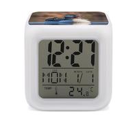 FekiLoot Loon Nature Réveil avec veilleuse 7 couleurs changeantes avec date et température, réveil numérique coloré, affichage LED coloré, réveil, cadeau décoratif pour chambre à coucher