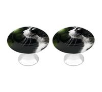 FekiLoot Lot de 2 boutons d'armoire ronds A en forme de chat noir et blanc 30 mm en acier inoxydable avec vis d'installation, poignée de porte pour meubles de cuisine, commode, placard