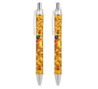 FekiLoot Lot de 2 stylos à bille rétractables à encre noire à pointe moyenne de 0,5 mm avec prise en main super douce - Fournitures de travail mignons pour homme et femme - Motif canard jaune