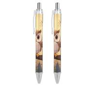 FekiLoot Lot de 2 stylos à bille rétractables en forme de chouette mignonne à encre noire, pointe moyenne de 0,5 mm, écriture lisse, avec prise en main super douce, accessoires de travail mignons pour