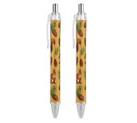FekiLoot Lot de 2 stylos à bille rétractables en forme d'écureuil à encre noire, pointe moyenne de 0,5 mm, motif pomme de pin lisse, prise en main super douce, accessoires de travail mignons pour