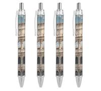 FekiLoot Lot de 4 stylos à bille rétractables à encre noire du Colisée romain - Pointe moyenne de 0,5 mm - Prise en main super douce - Fournitures de travail mignons pour homme et femme