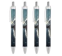 FekiLoot Lot de 4 stylos à bille rétractables à encre noire Wolf at Night - Pointe moyenne de 0,5 mm - Motif d'écriture lisse - Grip super doux - Fournitures de travail mignons pour homme et femme