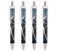 FekiLoot Lot de 4 stylos à bille rétractables à encre noire Wolf at Night - Pointe moyenne de 0,5 mm - Motif d'écriture lisse - Grip super doux - Fournitures de travail mignons pour homme et femme