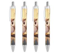 FekiLoot Lot de 4 stylos à bille rétractables en forme de chouette mignonne à encre noire, pointe moyenne de 0,5 mm, écriture lisse, avec prise en main super douce, accessoires de travail mignons pour