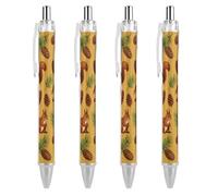 FekiLoot Lot de 4 stylos à bille rétractables en forme d'écureuil à encre noire, pointe moyenne de 0,5 mm, motif pomme de pin lisse avec prise en main super douce - Fournitures de travail mignons pour