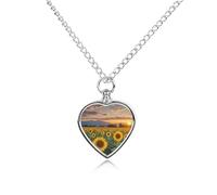 FekiLoot Magnifique collier de cendres personnalisé en forme de champ de tournesol et coucher de soleil pour animaux de compagnie - Collier souvenir - Bijoux en forme de cœur pour cendres - Cadeau