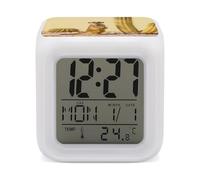 FekiLoot Meerkat by Cactus Réveil avec veilleuse pour chambre à coucher, réveil numérique intelligent, affichage LED, horloge avec 7 lumières d'ambiance colorées, minuterie de sommeil pour les