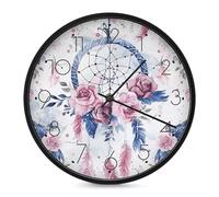 FekiLoot Peach Dream Catcher Horloge murale ronde silencieuse sans tic-tac, fonctionne avec piles, horloge murale moderne décorative pour cuisine, maison, bureau, salon, chambre à coucher, salle de
