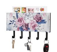 FekiLoot Peach Dream Catcher Porte-clés mural en cuir synthétique avec 5 crochets décoratifs pour clés et courrier Noir