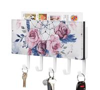 FekiLoot Peach Dream Catcher Porte-clés mural en cuir synthétique avec 5 crochets décoratifs pour clés - Organisateur de courrier - Décoration pour entrée, couloir, bureau, cuisine - Blanc