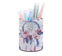 FekiLoot Peach Dream Catcher Pot à crayons rond antidérapant en cuir PU pour pinceaux de maquillage Organiseur de rangement personnalisé pour bureau, salle de classe, maison