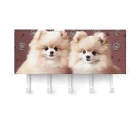 FekiLoot Pomeranians Puppies and Point Key Holder for Wall Sticker, No Drilling, Key Hooks with 5 Hooks Wall Mounted, Self Adhesive Keys Rack for Entry, Hallway, Living Room, Kitchen, Office